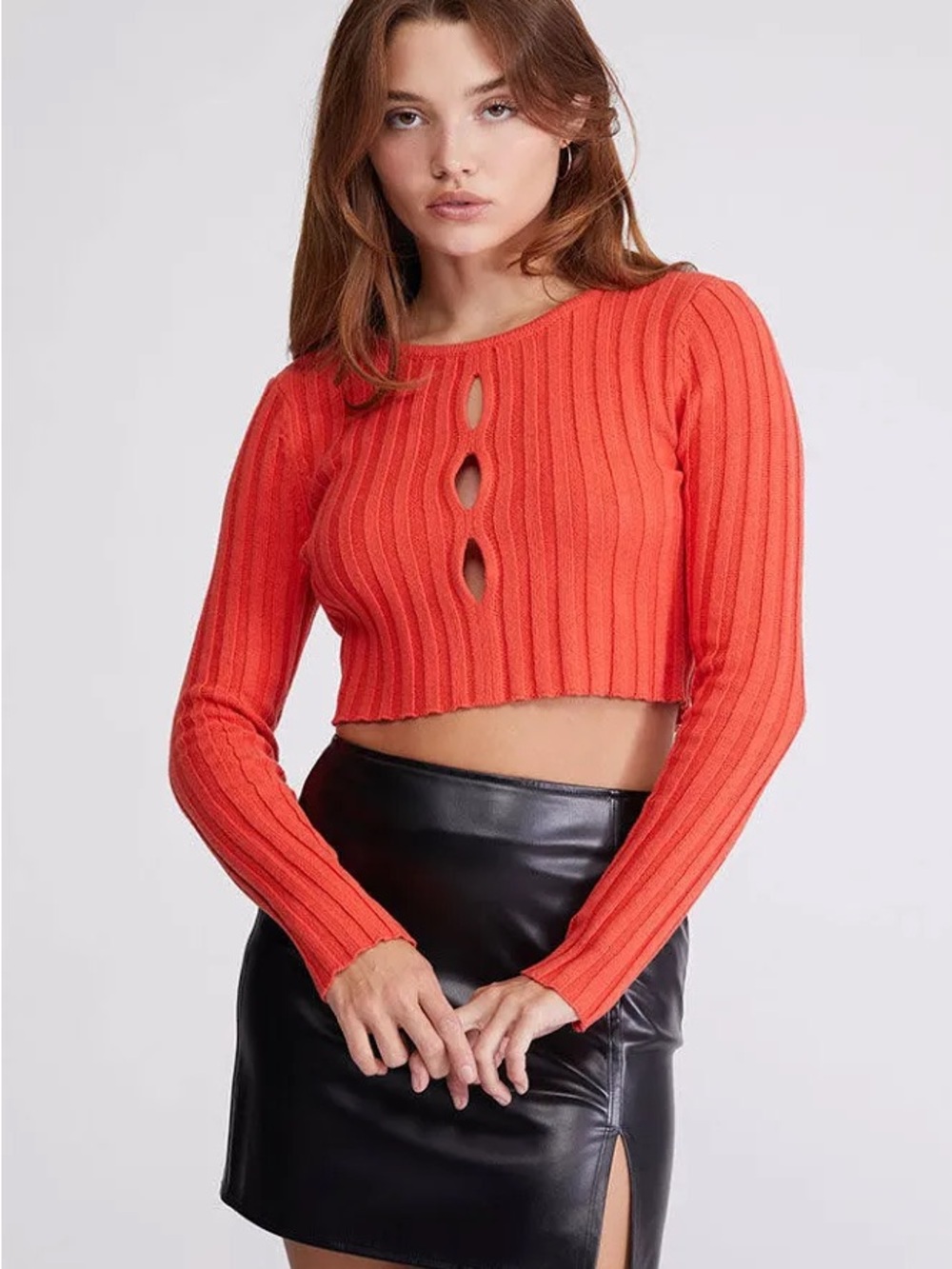 PacSun Kendall & Kylie Coral Ribbed Long-Sleeve Crop Top